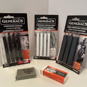 Generals Compressed Charcoal Lot Of 3 With 2 Erasers